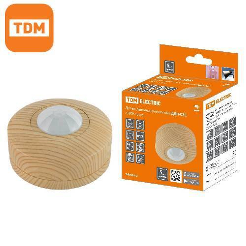 Датчик движения ДДП-01 потолочный 360гр. до 8м 1200 Вт (сосна) TDM SQ0324-0043