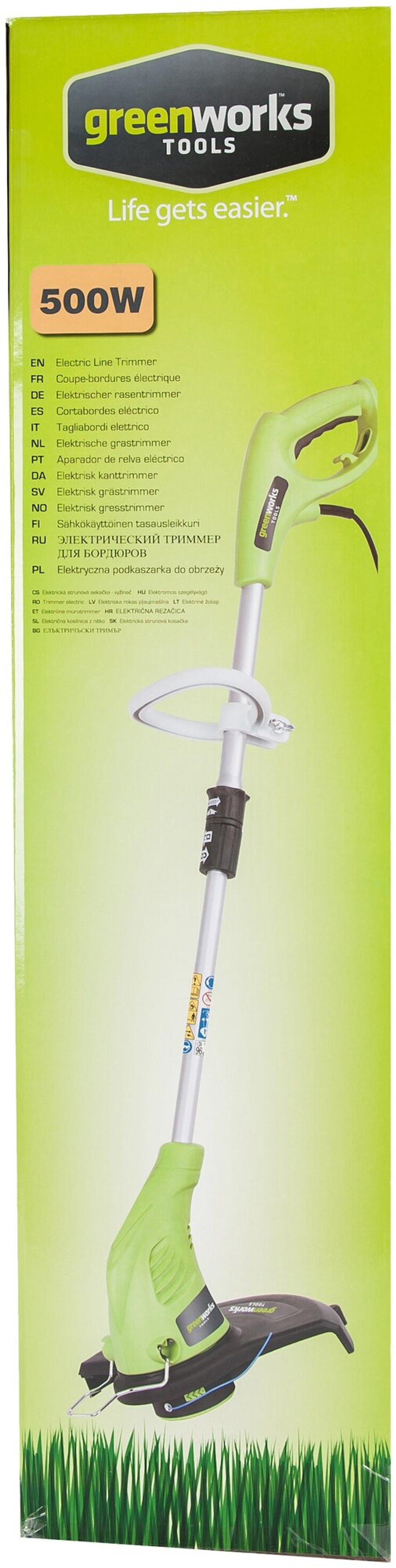 Триммер электро Greenworks 21217 нижний двигатель 500Вт леска 1.6мм 33см 21217