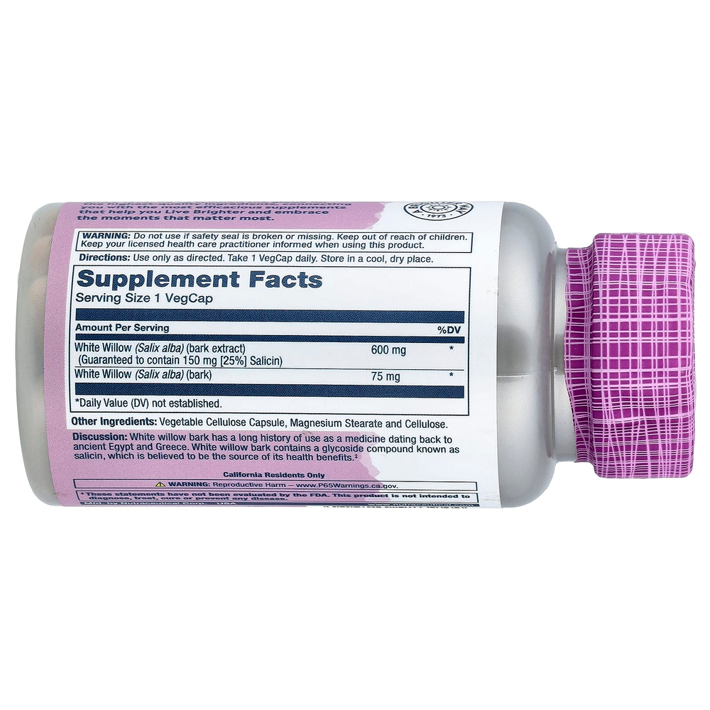 Solaray, Vital Extracts, белая ива, 60 вегетарианских капсул