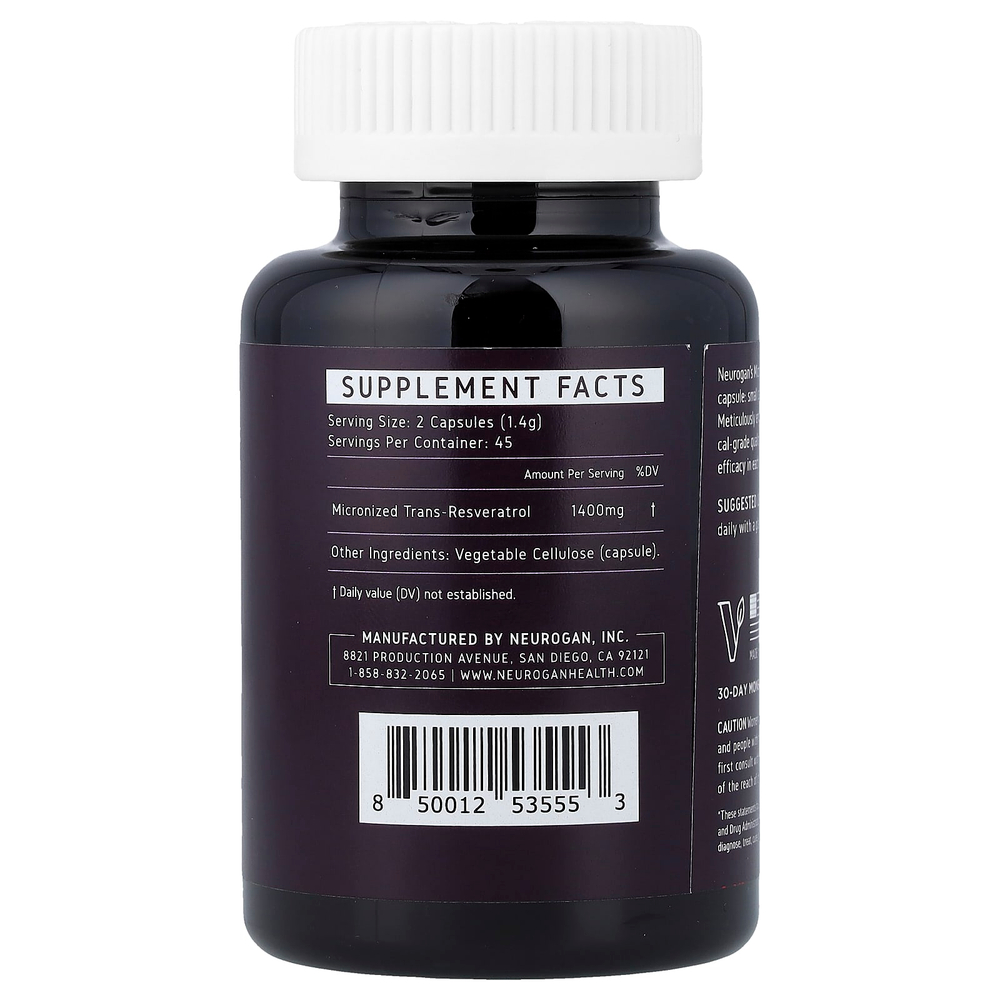 Neurogan Health, транс-ресвератрол, 90 веганских капсул (700 мг в 1 капсуле)