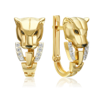 Серьги «Пантеры» с английским замком из лимонного золота с фианитами
