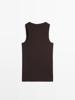 Massimo Dutti Футболка из смесовой хлопковой ткани, коричневый