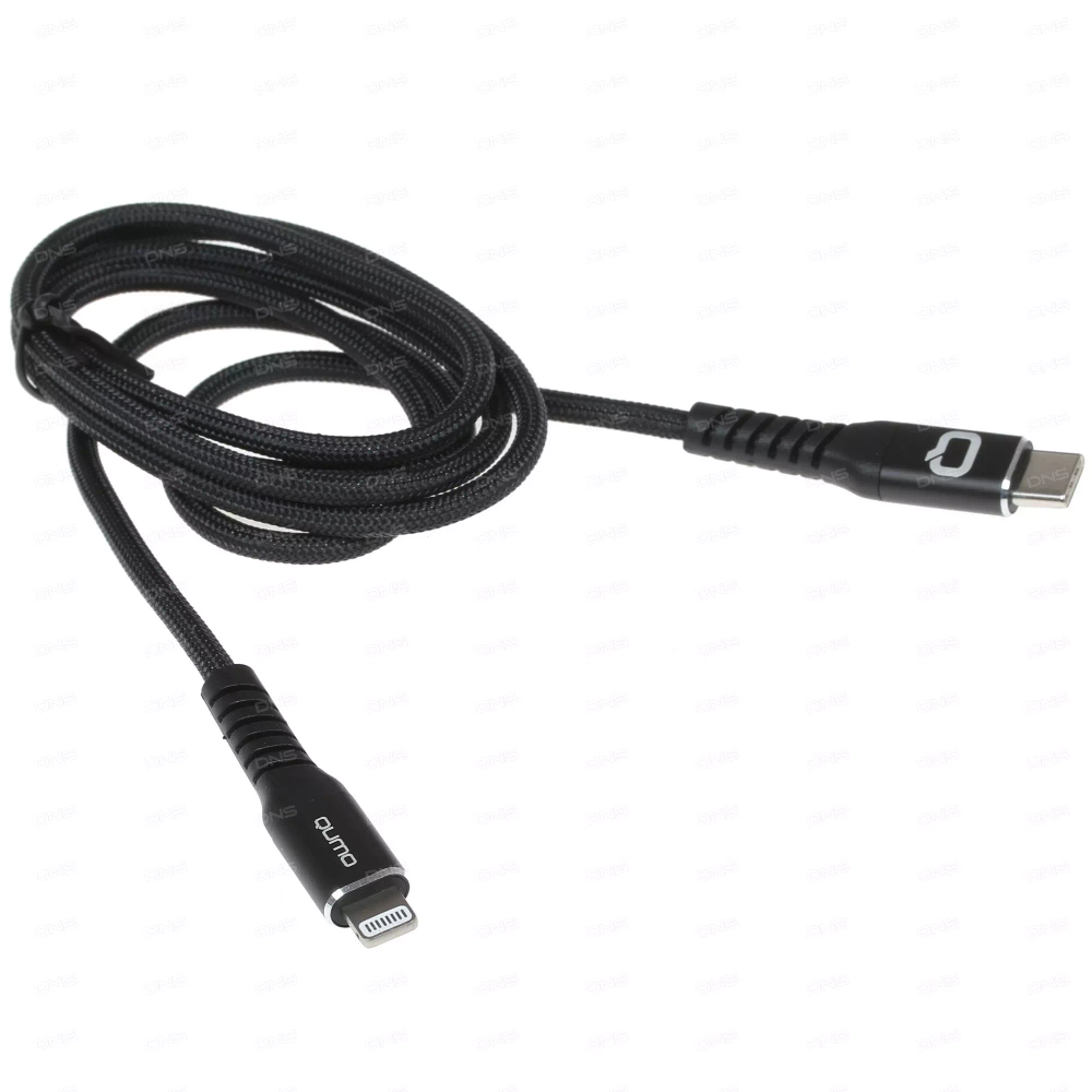 Qumo MFI кабель с разъемом Apple 8 pin 1м гладкий черный