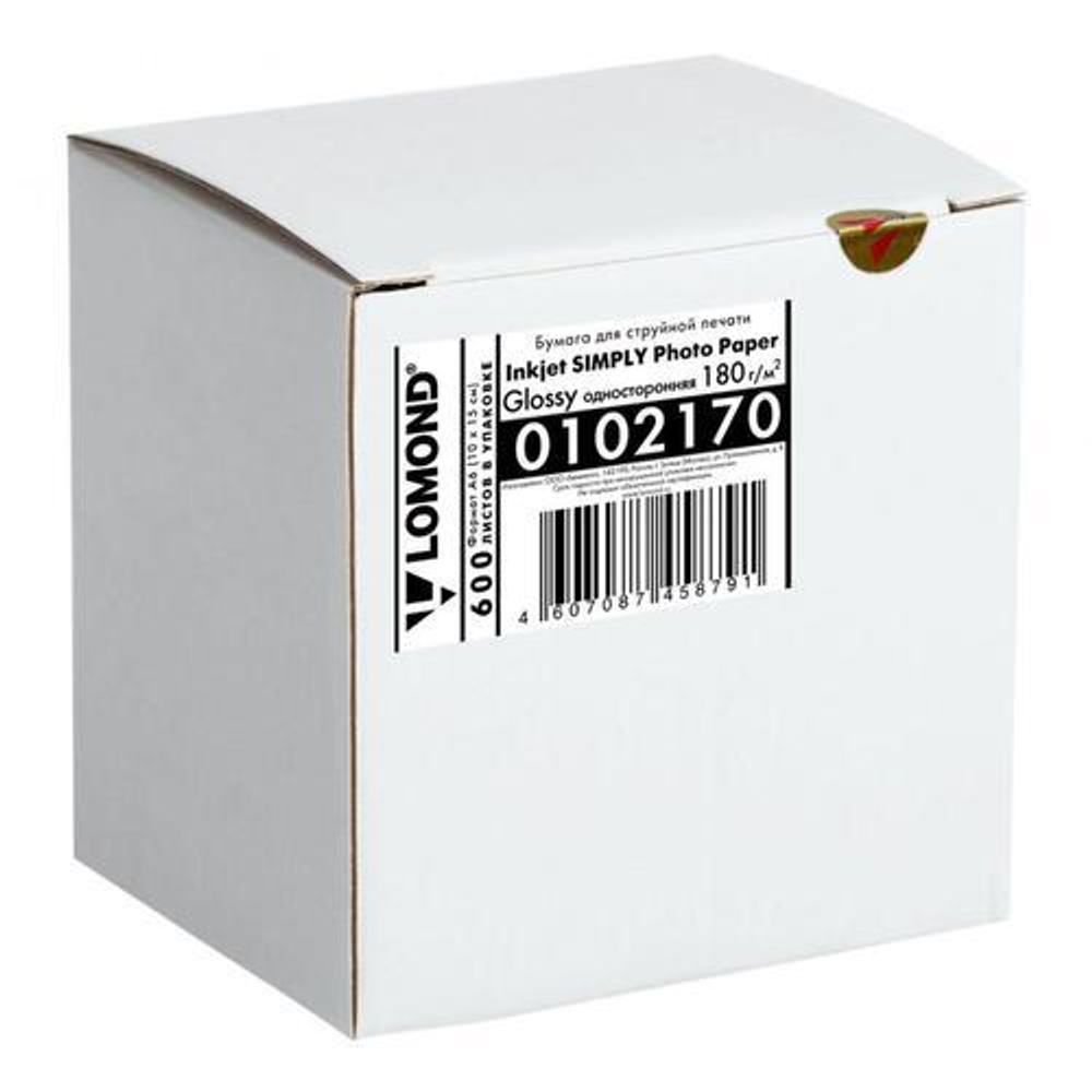 Фотобумага LOMOND 180 г/м2 односторонняя эконом.глянцевая, 10х15см (тех. упаковка) 600л