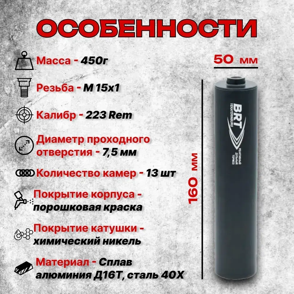 13 камерный ДТКП закрытого типа на Лось-10, Байкал-145 Лось (.223 Rem, M15x1 правая), BRT