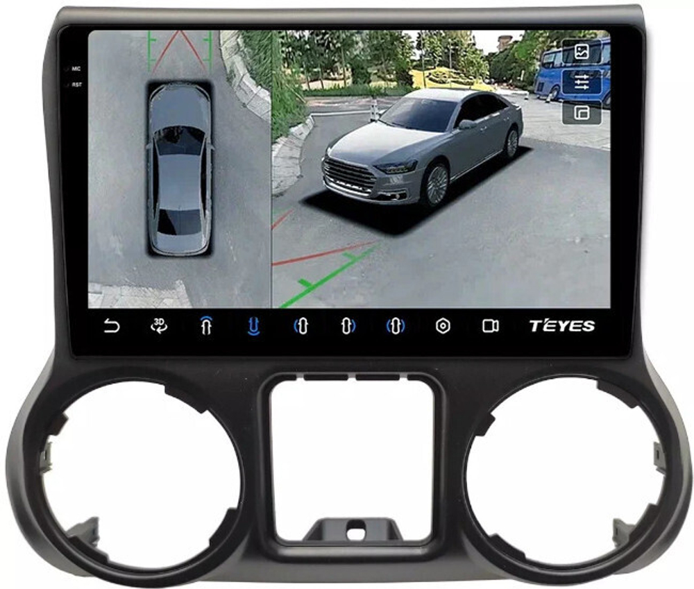 Магнитола для Jeep Wrangler 3 2010-2014 - Teyes CC3-2K-360 монитор 10.36" 2K QLED на Android 10, 6+128Гб, CarPlay, 4G SIM-слот, 4 камеры в комплекте