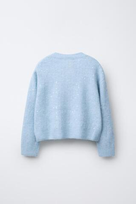 ZARA КАРДИГАН С ПАЙЕТКАМИ, ГОЛУБОЙ