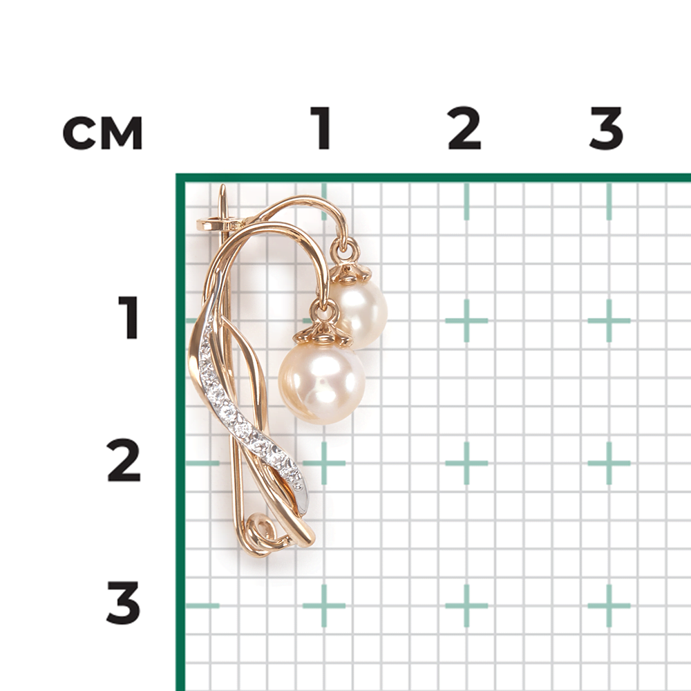 Брошь «Подснежник» из красного золота c жемчугом культивированным и фианитами Артикул: 04-0246-00-302-1110-31