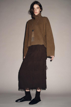 ZARA ЮБКА-КАРАНДАШ С БАХРОМОЙ — ZW COLLECTION, КОРИЧНЕВЫЙ