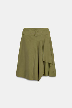 ZARA ЮБКА МИДИ С РЕМНЕМ, ХАКИ