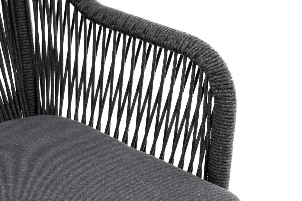 "Лион" стул плетеный из роупа, каркас алюминий серый (RAL7022) муар, роуп серый круглый, ткань серая 017