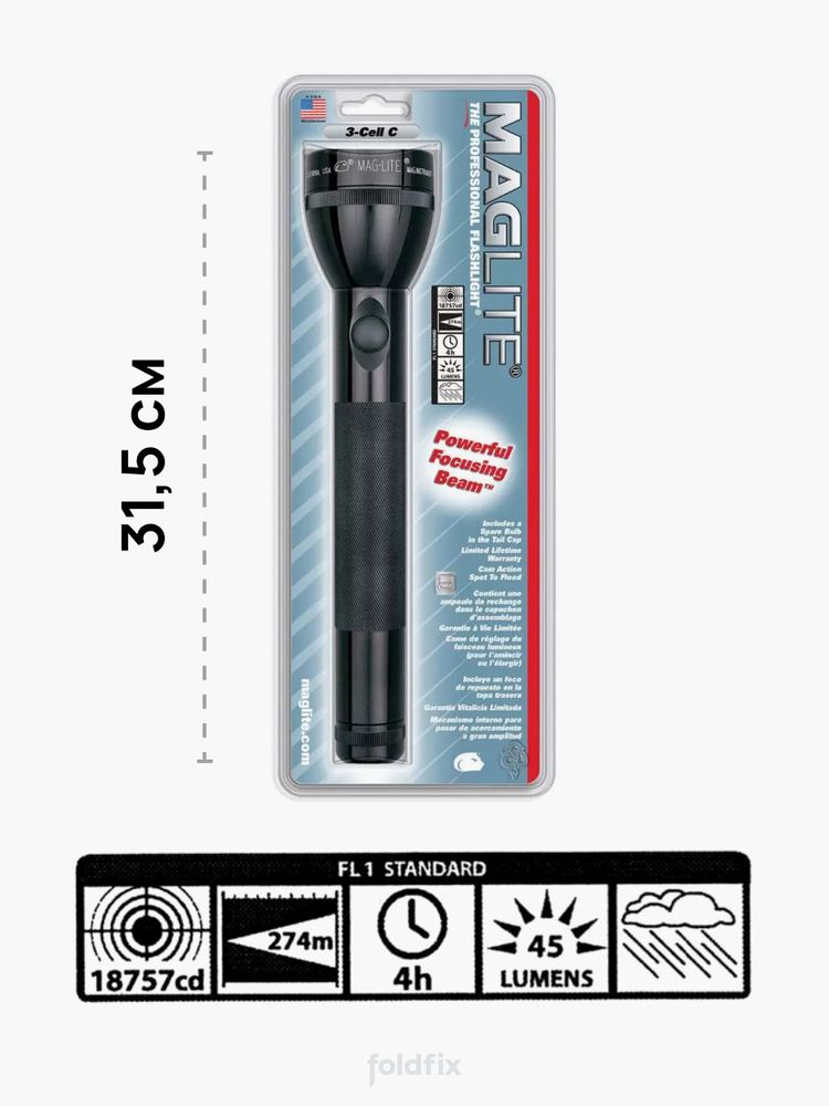 Ручной фонарь Maglite 3C 016 черный в блистере (31,5 см)