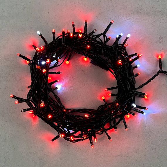 Светодиодная нить 100 красных LED ламп с мерцанием, 10 м., 24В., черный провод ПВХ, LTC (PST100BLW-11-1R)