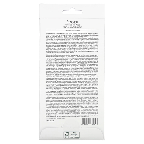 Edgeu, Perfect Gel Nail Wrap, ENP903, вампирский черный, набор полосок из 16 предметов