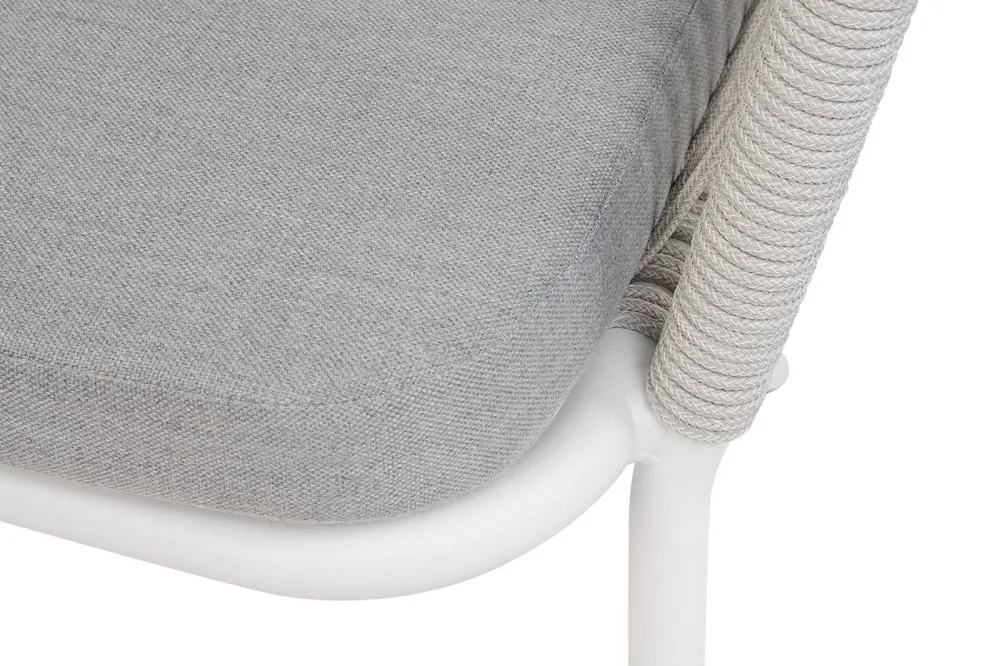 "Марсель" стул плетеный из роупа, каркас алюминий белый муар, роуп светло-серый меланж круглый tex, ткань светло-серая