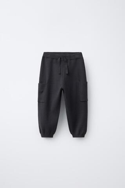 ZARA ТРИКОТАЖНЫЕ БРЮКИ-ДЖОГГЕРЫ КАРГО, СЕРО-СИНИЙ