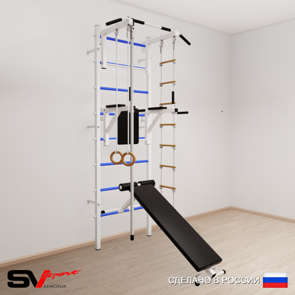 Шведская стенка Sv Sport усиленная 606 (Турник стандарт/Брусья/Скамья/Канат/Кольца/Лестница)
