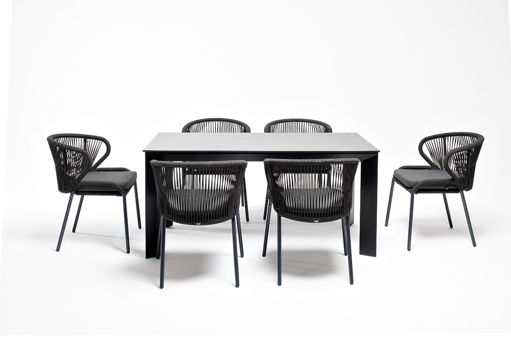 "Венето" обеденная группа на 6 персон со стульями "Милан", каркас темно-серый, роуп темно-серый