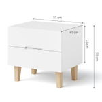 Тумба прикроватная Чек белая для одежды с ящиками на ножках из массива березы