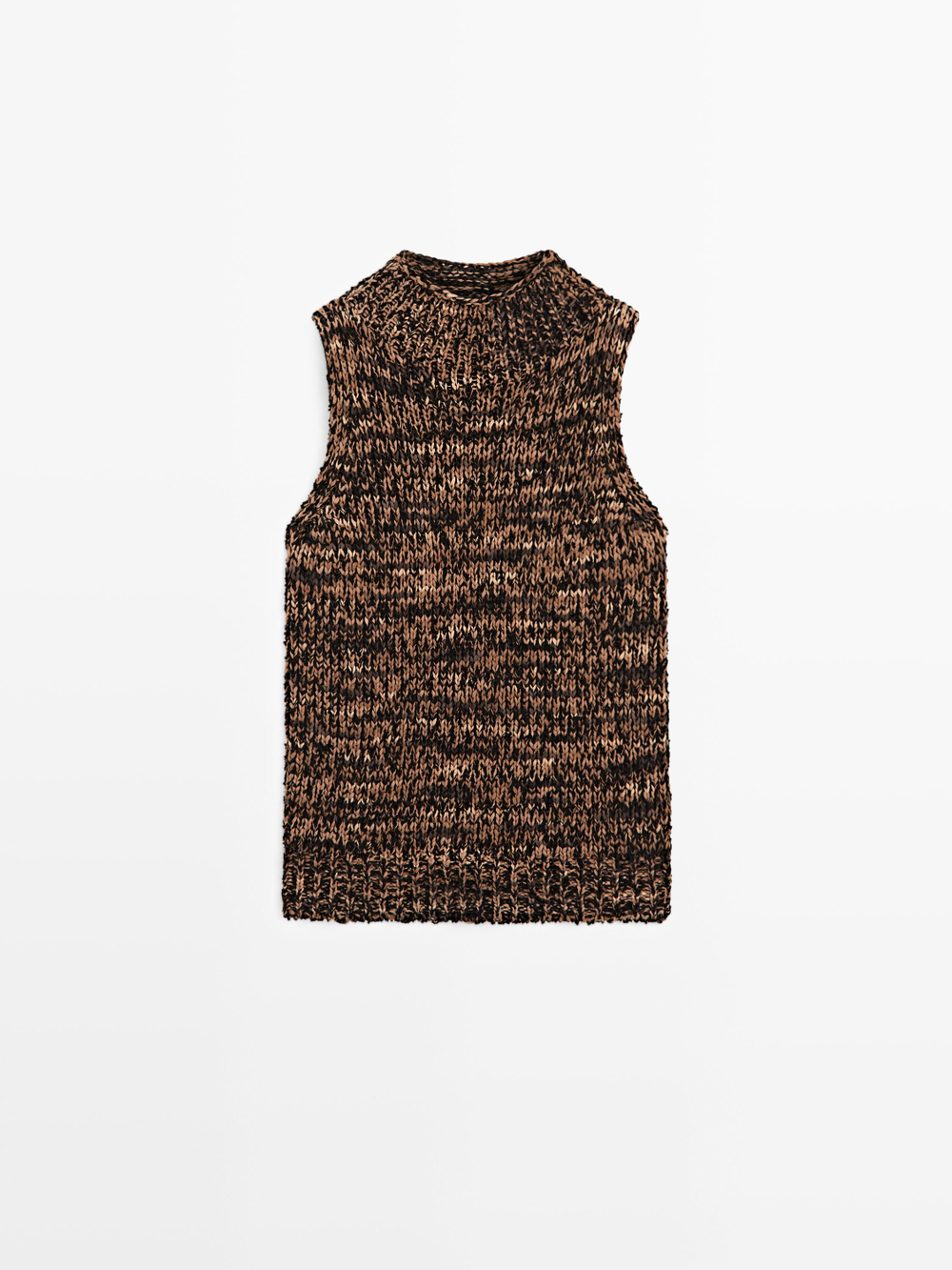 Massimo Dutti Топ из меланжевого трикотажа с горловиной халтер, коричневый