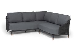 "Верона" диван модульный плетеный из роупа, каркас алюминий темно-серый (RAL7024) муар, роуп темно-серый круглый, ткань темно-серая 027