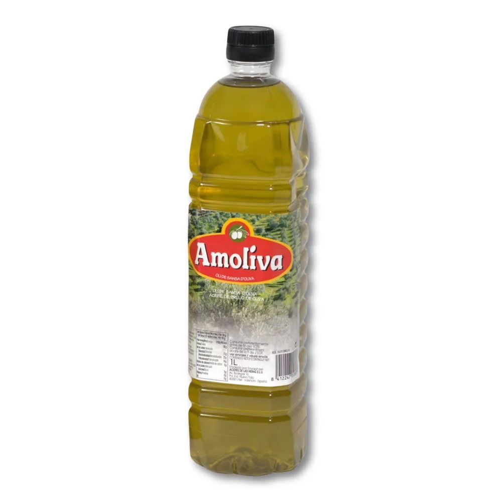 Оливковое Масло для жарки 1 литр Pomace, ПЭТ бутылка,Нейтральный вкус,для салатов, для еды, пищевое, Amoliva