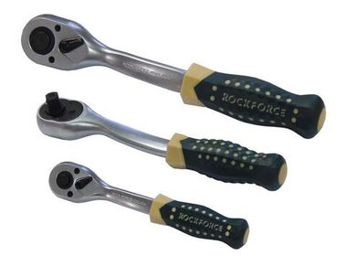 Трещотка реверсивная усиленная изогнутая с резиновой ручкой 3/8''(72зуб.) RockForce##Rock FORCE RF-802322