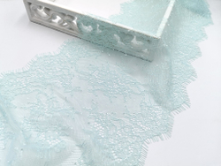 Кружево шантильи, с ресничками, светлая бирюза, 23 см, купон, SK-2404, купон (3м)