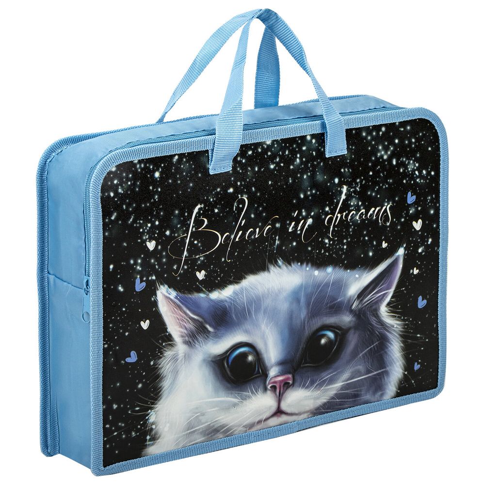 РЕЗЕРВ Папка на молнии с ручками ЮНЛАНДИЯ А4, 1 отделение, пластик, ширина 75 мм, "White cat", 270954