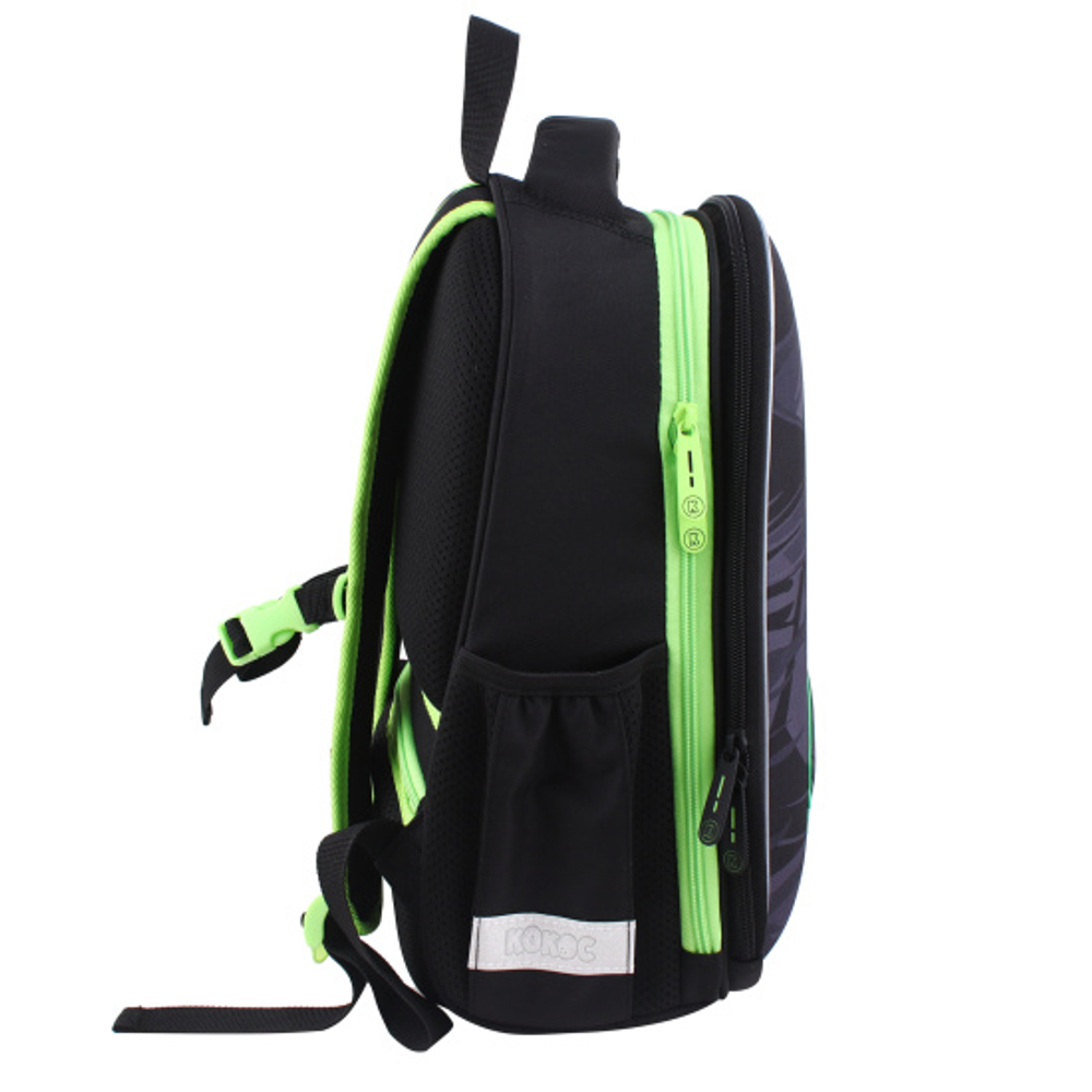 Ранец, спинка эргономичная, 2 отделения, 39*29*16 см, First, Зеленая машина, КОКОС, 240460