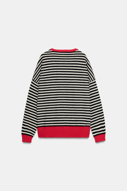 ZARA СВИТЕР ИЗ 100% ШЕРСТИ В ПОЛОСКУ, КРАСНЫЙ/ЧЕРНЫЙ