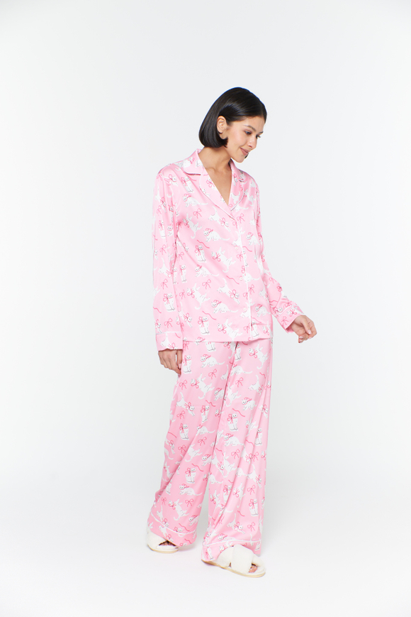 Шелковые брюки с кантом и кошечками