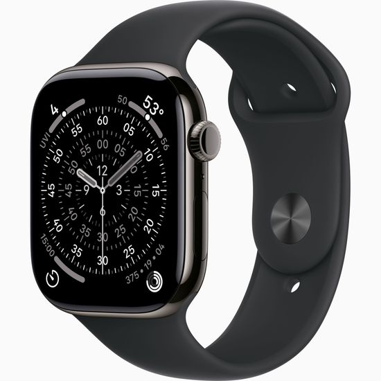 Apple Watch Series 11 GPS 46mm Slate Titanium Case with Black Sport Band
