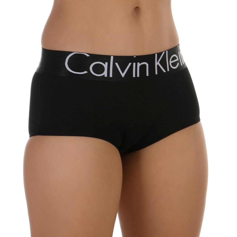 Женские трусы-шорты черные с белой надписью Calvin Klein