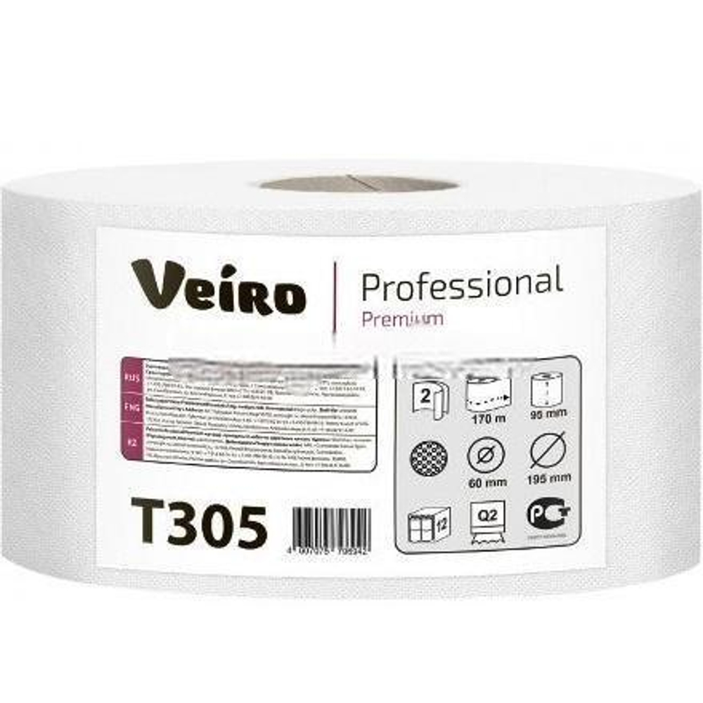 Туалетная бумага для диспенсеров 2 сл. 170 м."Veiro Professional Premium" арт.Т305 (12 шт.)