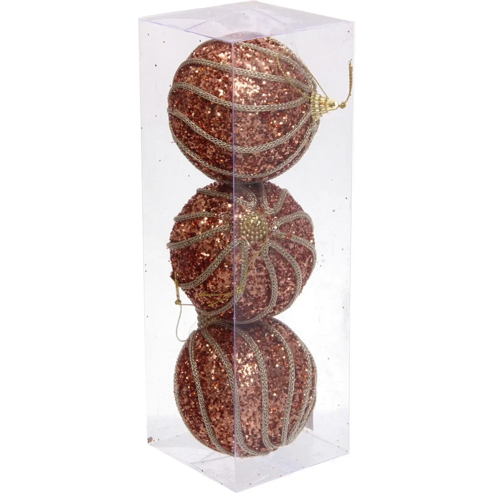Новогодние шары «GLAME - Блестящий мир» 8 см (набор 3 шт), Розовое золото
