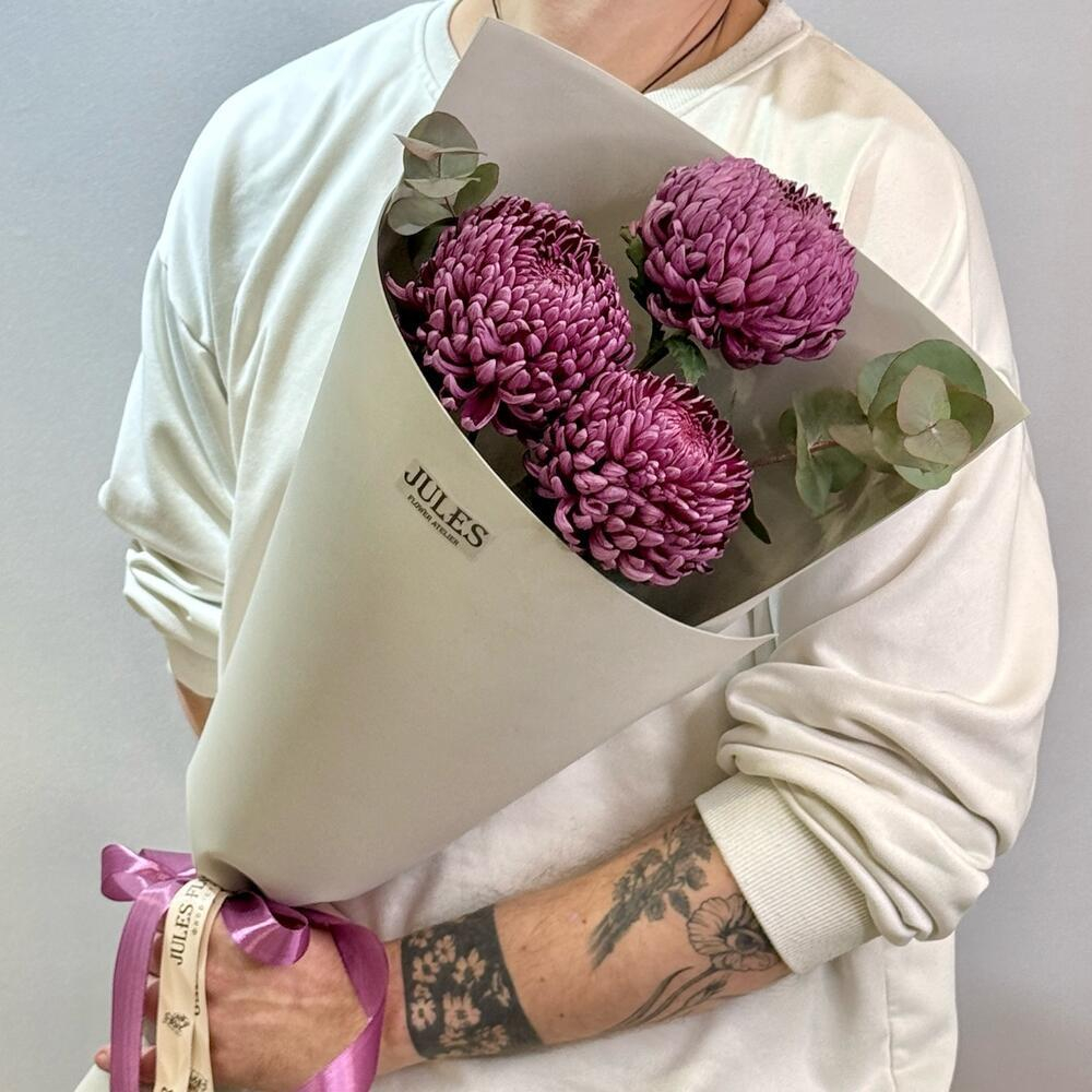 Букет из хризантем «Бигуди» 3 штуки