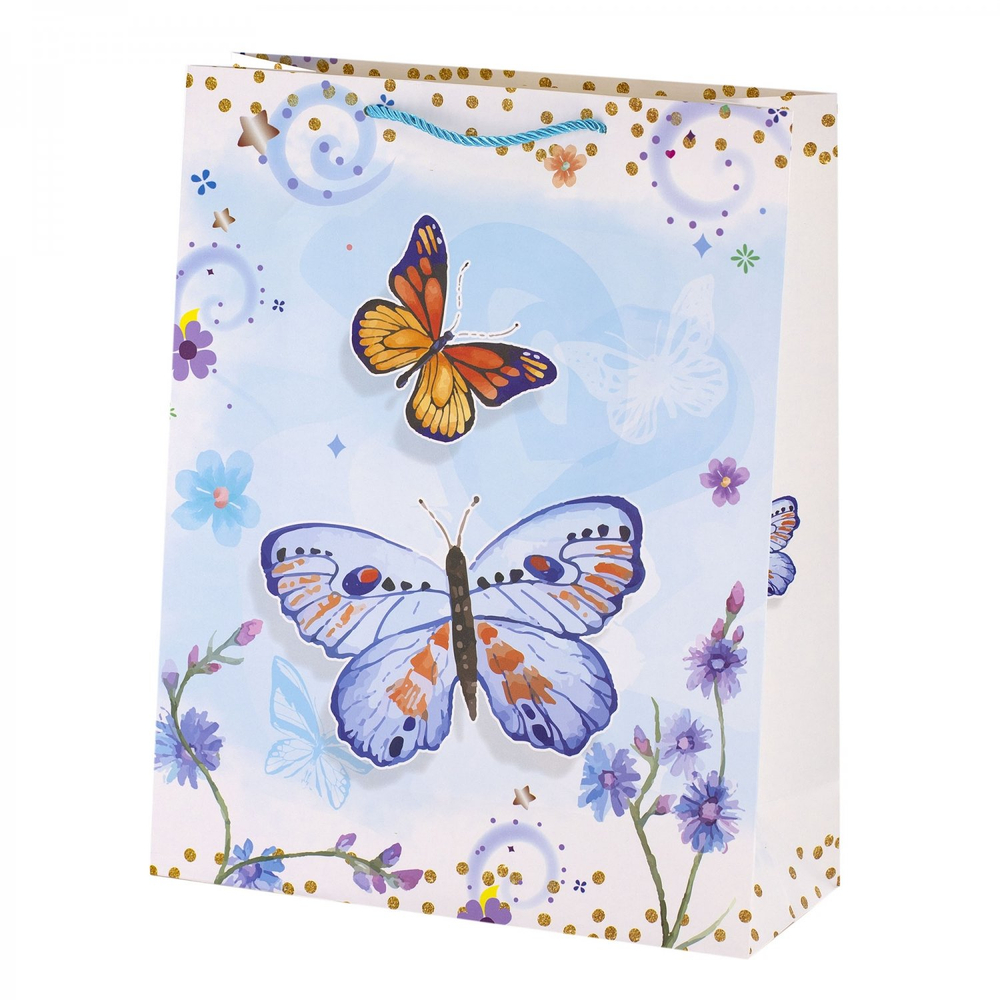 Пакет подарочный бумажный Alingar, (XL) 31х40х12 см, вертикальный, "Нежные бабочки", матов. ламинация, ассорти