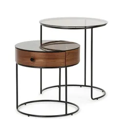 Набор из 2 столиков Double Round Ø52/45 см, стекло, керамика