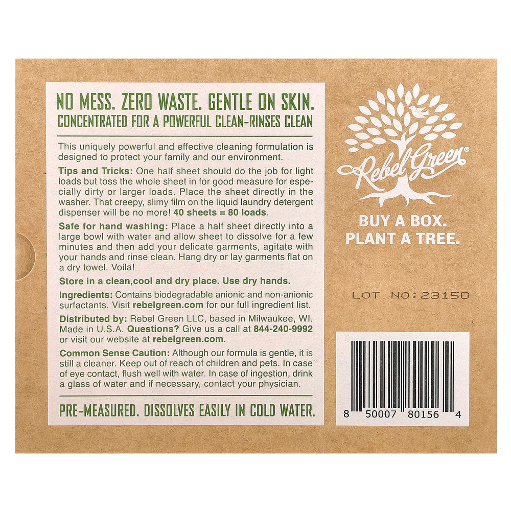 Rebel Green, Небольшое, но эффективное средство для стирки, лаванда и грейпфрут, 40 шт.