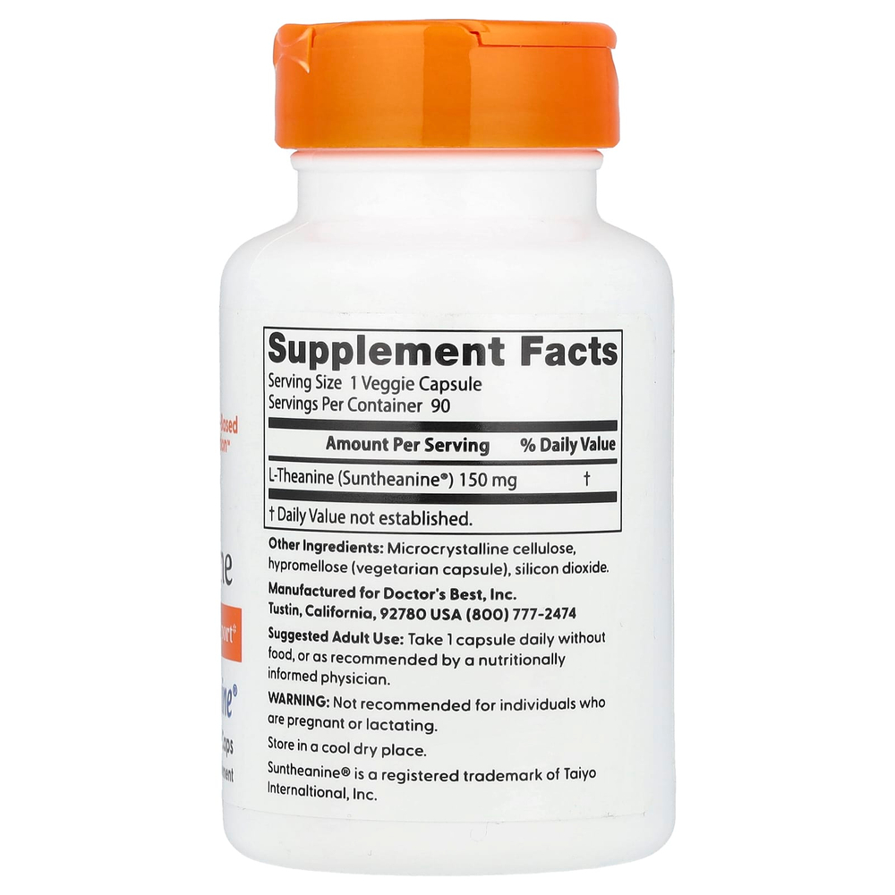 Doctor's Best, L-теанин с Suntheanine, 150 мг, 90 вегетарианских капсул