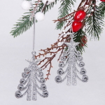 Подвески в блестках «Елочка кудрявая» 7 см (набор 2шт), серебро