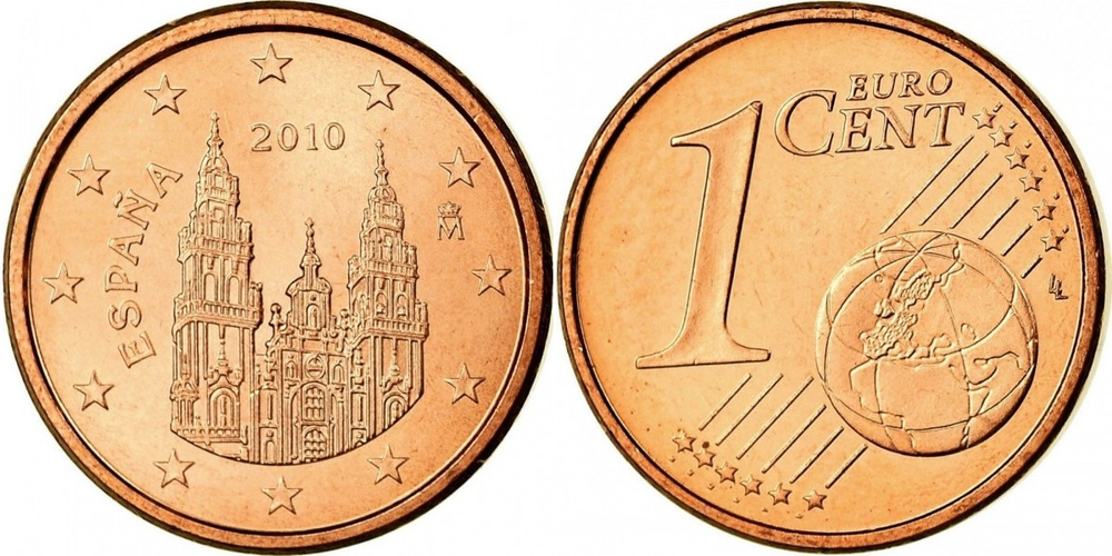 Испания 1 евроцент, 2010-2024 XF