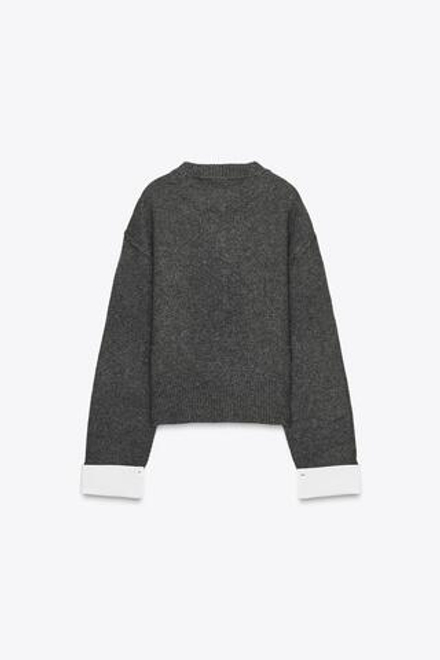 ZARA КАРДИГАН С КОНТРАСТНЫМИ ДЕТАЛЯМИ, СЕРЫЙ МЕЛАНЖ