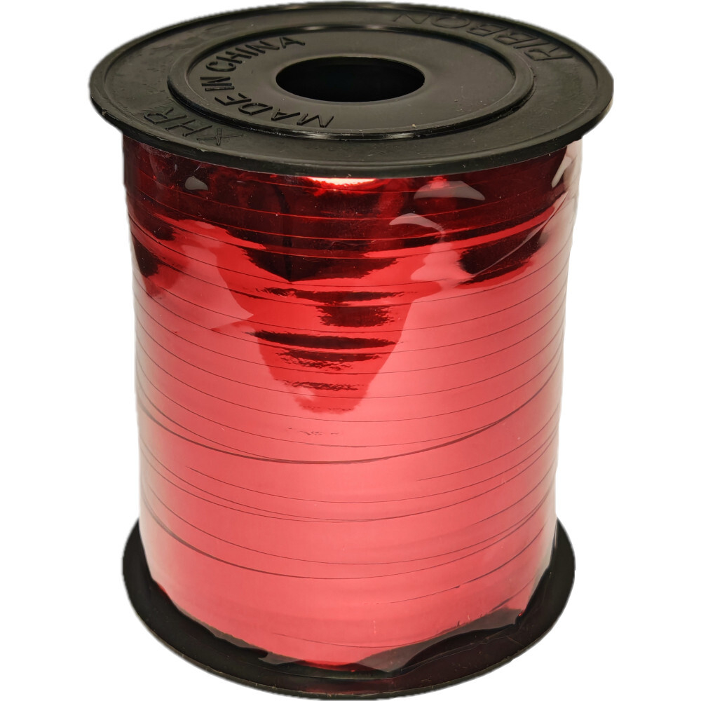 Лента упаковочная ПВХ 5мм*228м, металлик, красная