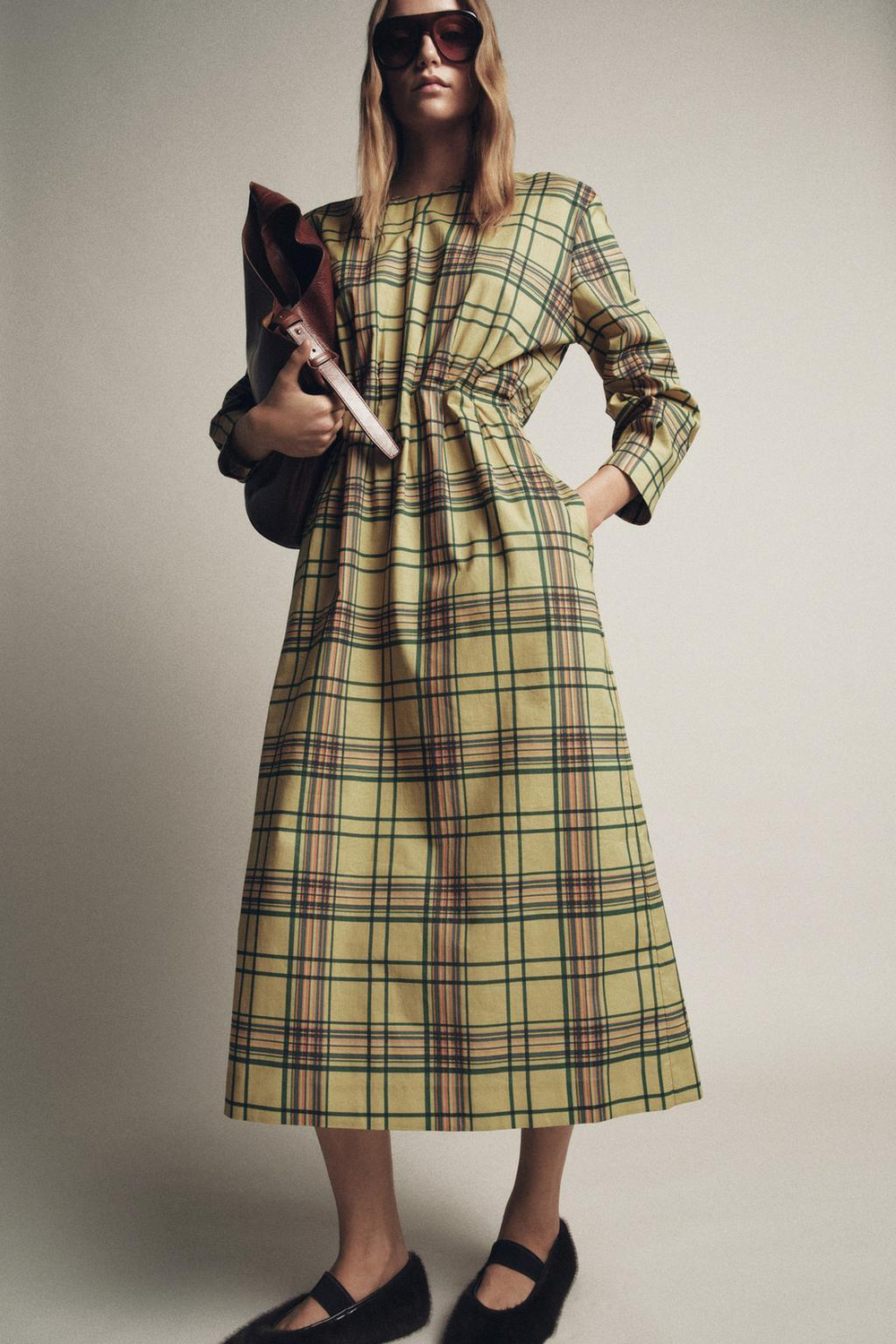 ZARA ПЛАТЬЕ МИДИ В КЛЕТКУ — ZW COLLECTION, РАЗНОЦВЕТНЫЙ