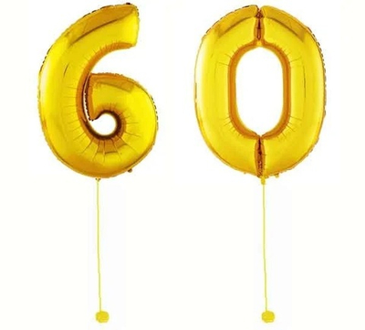 Шар-цифра 60 Золото Gold 102 см фольга с гелием на грузике