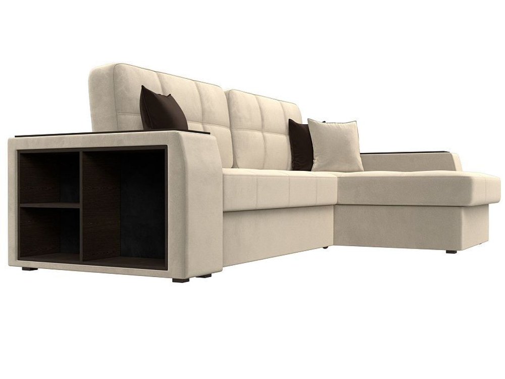 Диван угловой Брюссель правый угол, Бежевый\Коричневый, Микровельвет, 29386