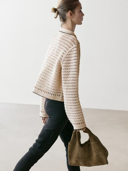 Massimo Dutti Вязаный жакет с контрастными элементами, бежевый
