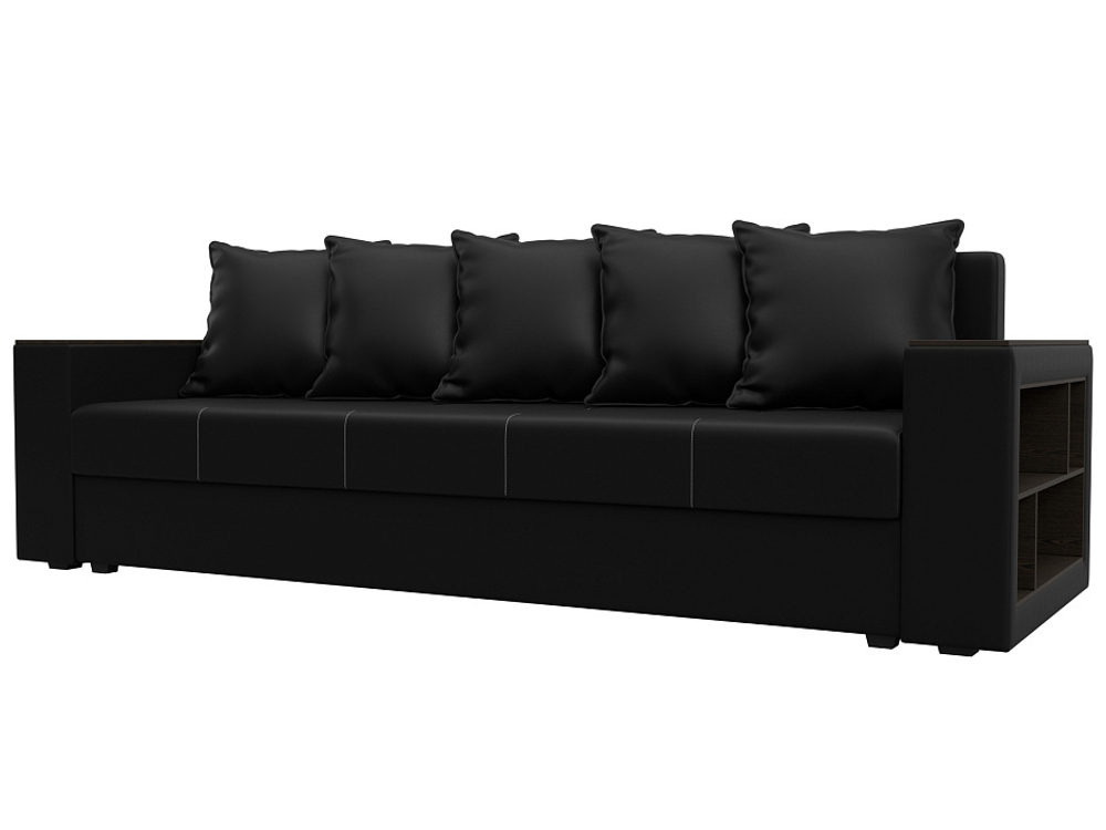 Диван прямой Дубай Лайт полки справа, Черный, Экокожа, 114337